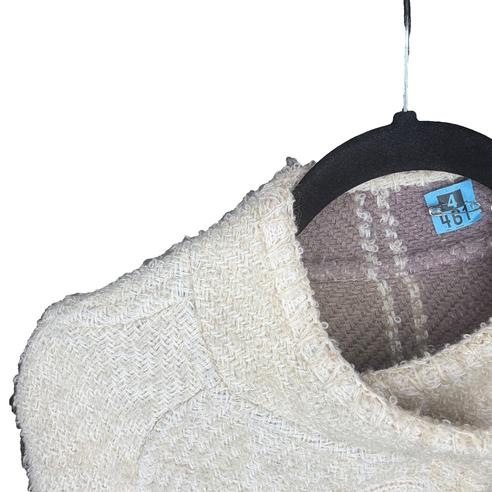 Vtg 1960s Cream Boucle Swing Coat A-Line Raglan Sleeve Mod Minimalist M/L?
